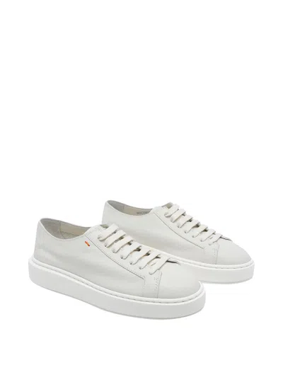 Santoni Tumbled Leather Sneaker In White