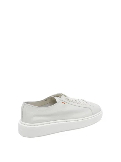 Santoni Tumbled Leather Sneaker In White