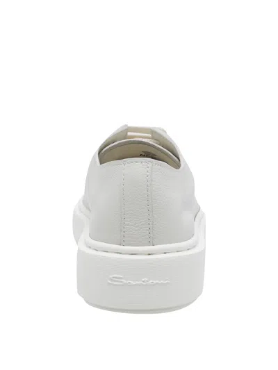 Santoni Tumbled Leather Sneaker In White