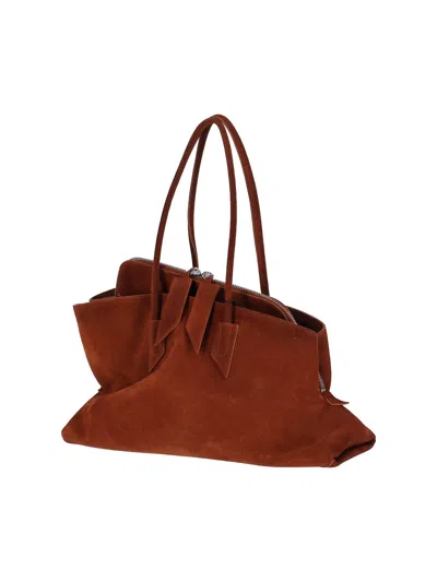 Attico Rectangular Suede Finish Double Handles Shoulder Bag In Brown