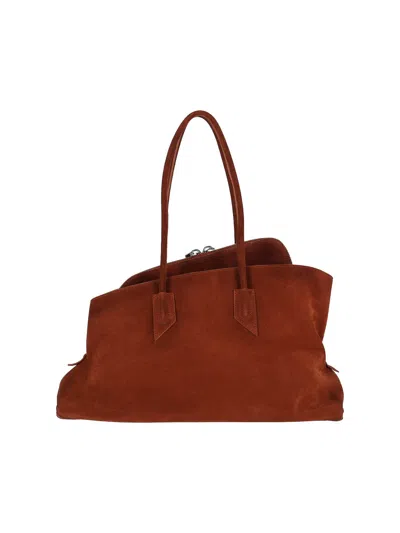 Attico Rectangular Suede Finish Double Handles Shoulder Bag In Brown