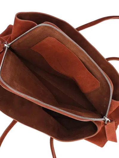 Attico Rectangular Suede Finish Double Handles Shoulder Bag In Brown