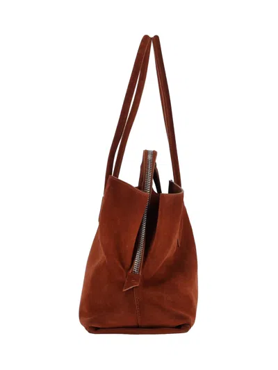 Attico Rectangular Suede Finish Double Handles Shoulder Bag In Brown