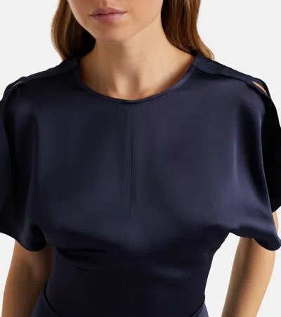 Victoria Beckham Womens Navy Pin-tuck Waist Satin Flared Gown In Blue
