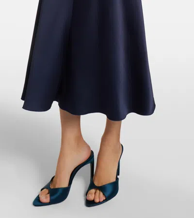 Victoria Beckham Womens Navy Pin-tuck Waist Satin Flared Gown In Blue
