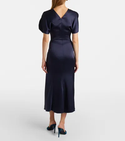 Victoria Beckham Womens Navy Pin-tuck Waist Satin Flared Gown In Blue