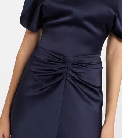 Victoria Beckham Womens Navy Pin-tuck Waist Satin Flared Gown In Blue