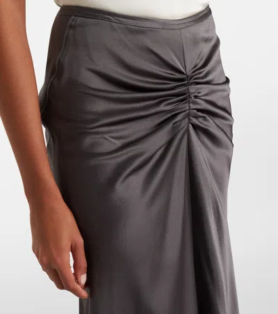 Victoria Beckham Womens Ore Bela Draped Satin Midi Skirt In Gray