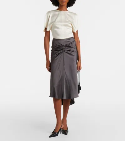 Victoria Beckham Womens Ore Bela Draped Satin Midi Skirt In Gray