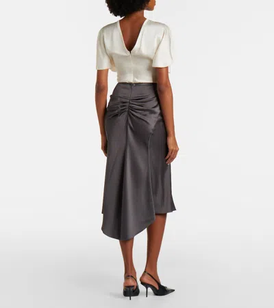Victoria Beckham Womens Ore Bela Draped Satin Midi Skirt In Gray