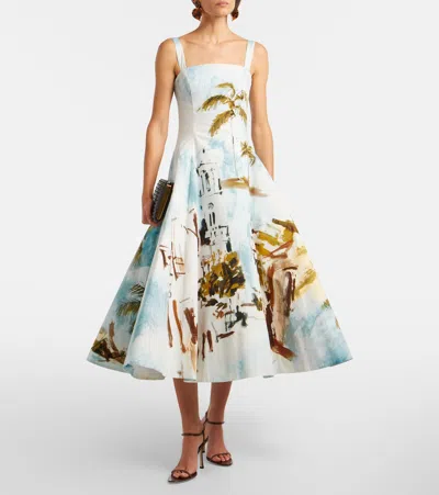 Oscar De La Renta Dominican Landscape Printed Cotton-poplin Midi Dress In Multi