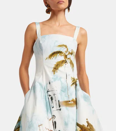 Oscar De La Renta Dominican Landscape Printed Cotton-poplin Midi Dress In Multi