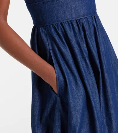Zimmermann Mohan Broderie Anglaise Trim Denim Midi Dress In Blue