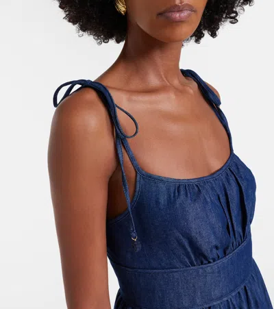 Zimmermann Mohan Broderie Anglaise Trim Denim Midi Dress In Blue