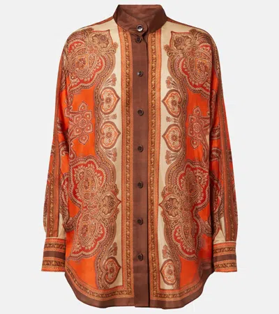 Zimmermann Tangerine Paisley-print Silk Habotai Mahon Dolman Shirt In Multi