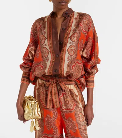 Zimmermann Tangerine Paisley-print Silk Habotai Mahon Dolman Shirt In Multi