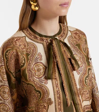 Zimmermann Mahon Paisley Print Habutai Silk Maxi Dress In Green
