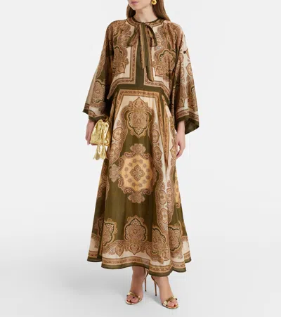 Zimmermann Mahon Paisley Print Habutai Silk Maxi Dress In Green