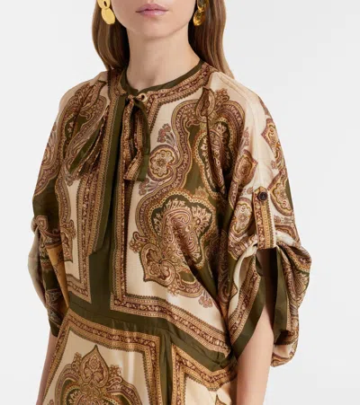 Zimmermann Mahon Paisley Print Habutai Silk Maxi Dress In Green