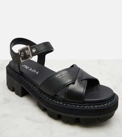 Prada Leather Sandals In Black