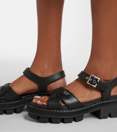 Prada Leather Sandals In Black