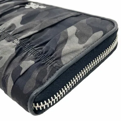 Pre-owned Prada Black Gray Nylon Leather Long Wallet (bi-fold) () In Multi