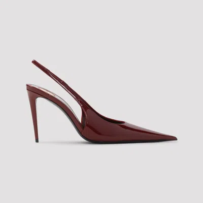 Saint Laurent Guermantes Slingback Pumps In Red Patent Leather In Burgundy