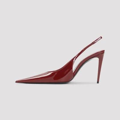 Saint Laurent Guermantes Slingback Pumps In Red Patent Leather In Burgundy