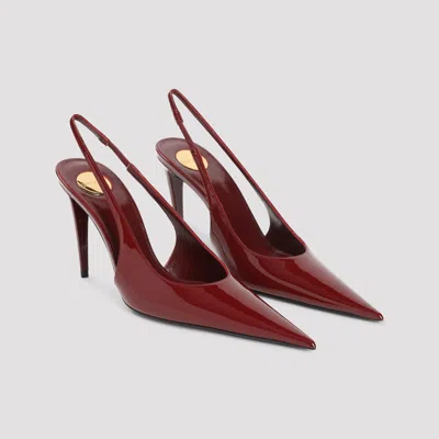 Saint Laurent Guermantes Slingback Pumps In Red Patent Leather In Burgundy