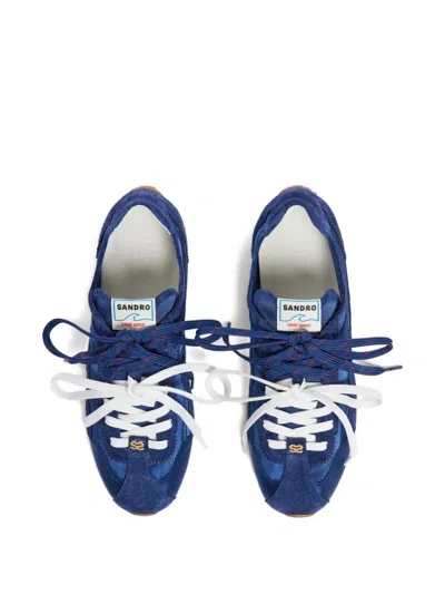 Sandro Mixed Material Light Wave Trainers In Blue