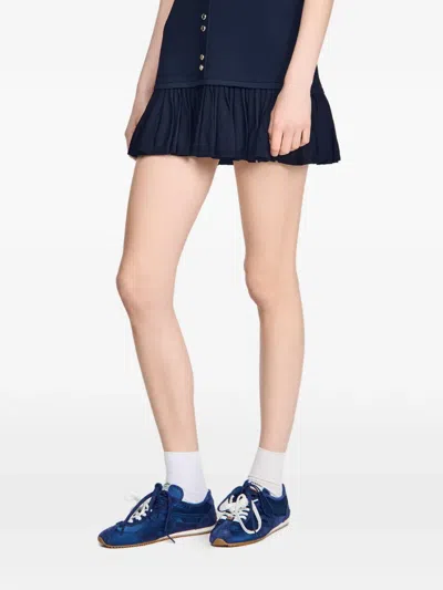 Sandro Mixed Material Light Wave Trainers In Blue