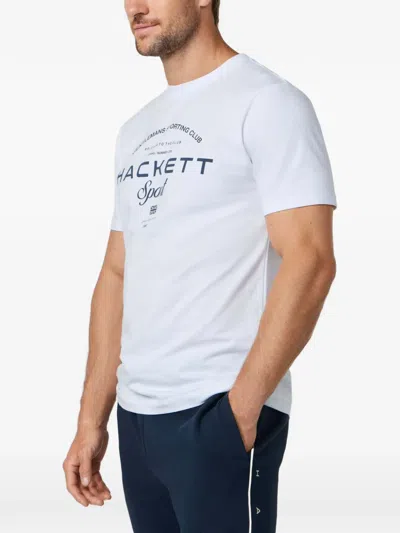 Hackett 로고 프린트 코튼 티셔츠 In White