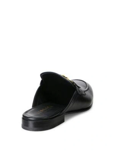 Shop Versace Leather Open Back Loafers In Black