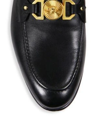 Shop Versace Leather Open Back Loafers In Black