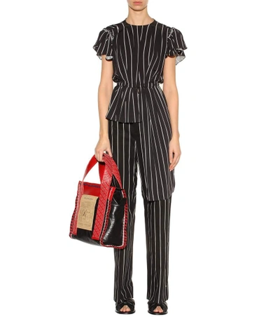 Shop Balenciaga Frill Striped Top In Black