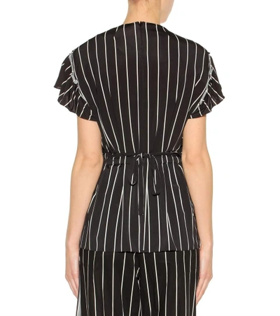 Shop Balenciaga Frill Striped Top In Black