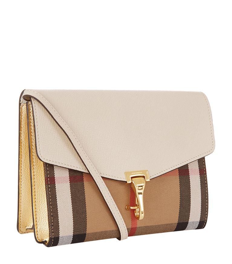 Burberry Small Leather And House Check Crossbody Bag In Pale Orchid