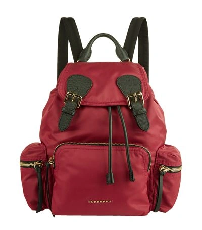 Burberry The Small Rucksack In Technical Nylon And Leather In Red