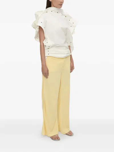 Christopher Esber Spiral Stone Snap Ruffled Top In White
