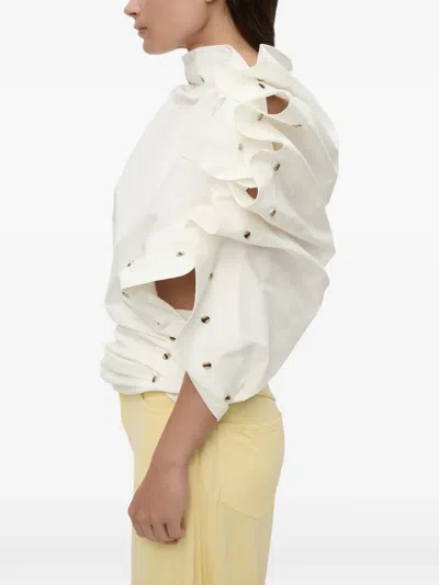 Christopher Esber Spiral Stone Snap Ruffled Top In White