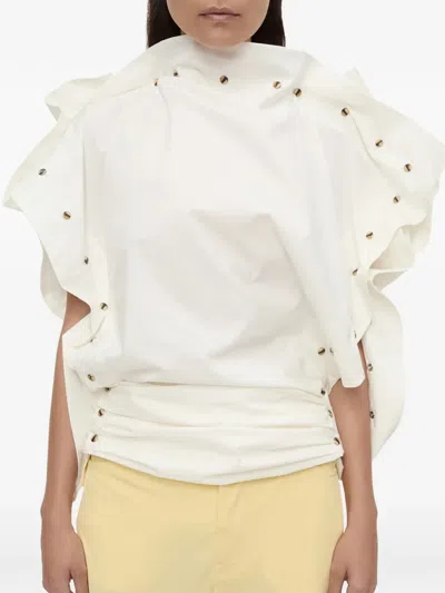 Christopher Esber Spiral Stone Snap Ruffled Top In White