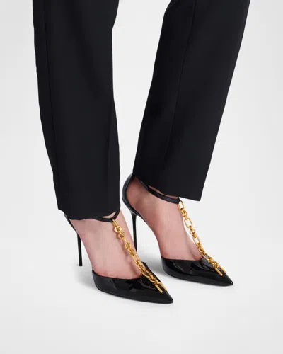 Balmain Sync Patent Leather Chain T-strap Pumps In Black
