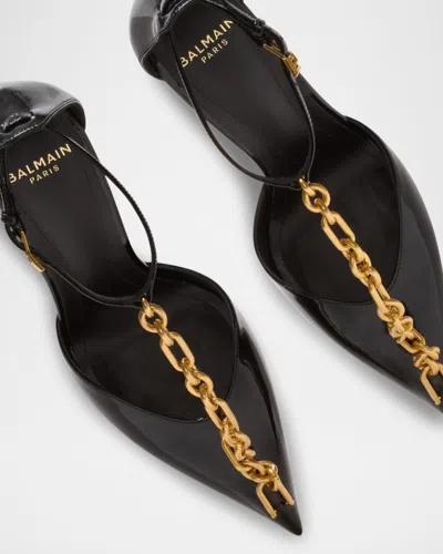 Balmain Sync Patent Leather Chain T-strap Pumps In Black