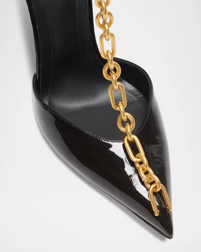Balmain Sync Patent Leather Chain T-strap Pumps In Black
