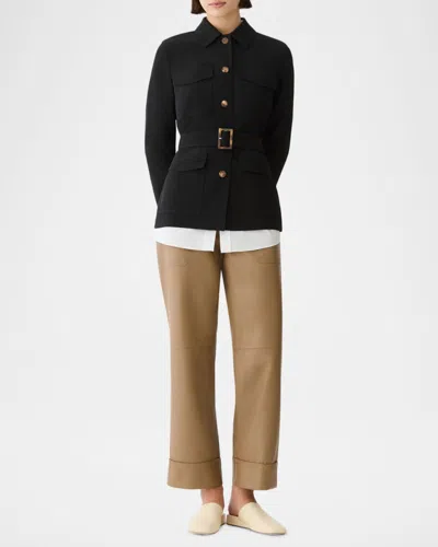 Lafayette 148 New York Belted Responsible Finesse Crepe Shirt Jacket In Black