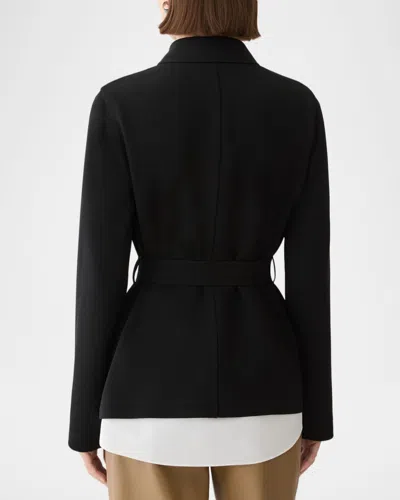 Lafayette 148 New York Belted Responsible Finesse Crepe Shirt Jacket In Black