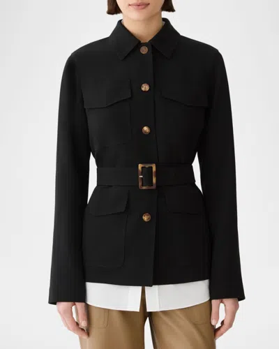 Lafayette 148 New York Belted Responsible Finesse Crepe Shirt Jacket In Black