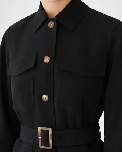 Lafayette 148 New York Belted Responsible Finesse Crepe Shirt Jacket In Black
