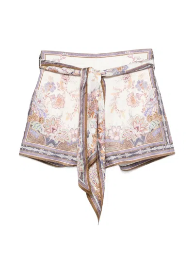 Zimmermann Womens Cream Blue Paisley Luna Scarf-tie Linen Shorts In Multi