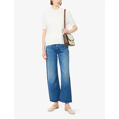 Mother Womens Kissing The Caddy The Rerun Sneak Cotton Denim Jeans In Blue